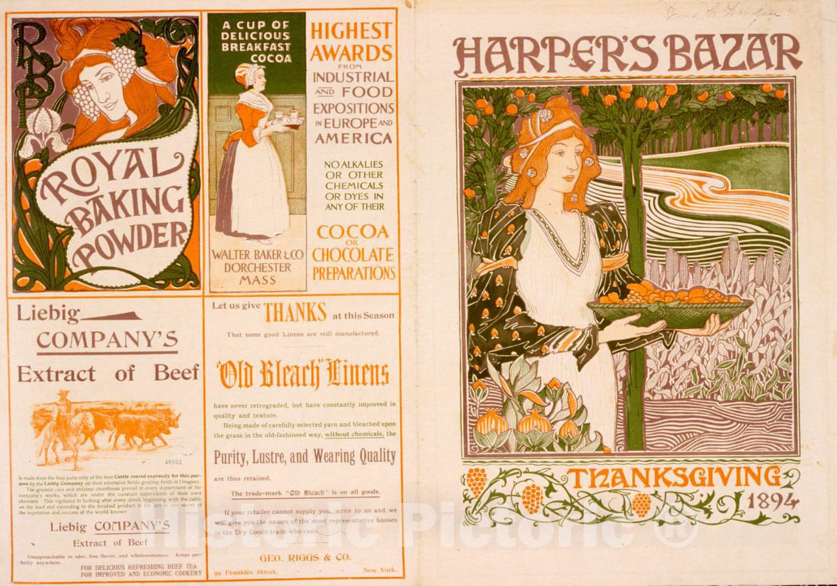 Vintage Poster -  Harper's Bazaar - Thanksgiving 1894 -  Louis J. Rhead., Historic Wall Art