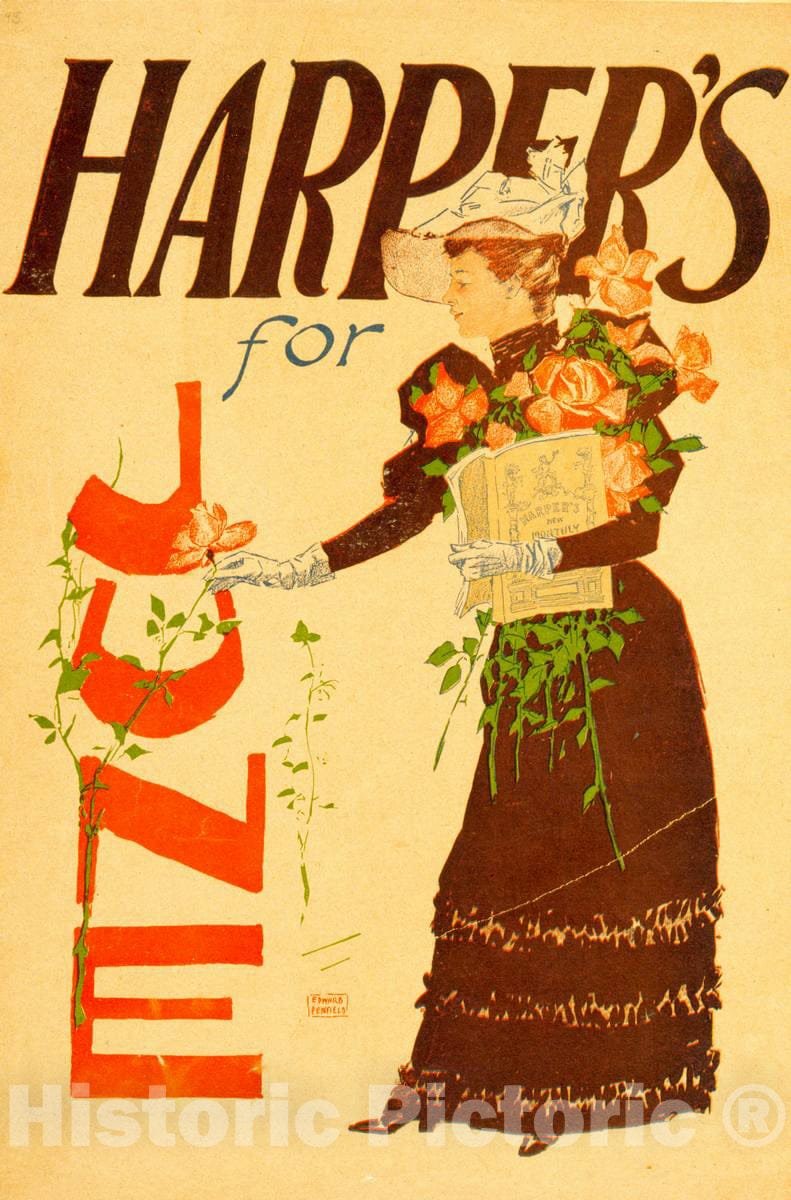 Vintage Poster -  Harper's for June -  Edward Penfield., Historic Wall Art