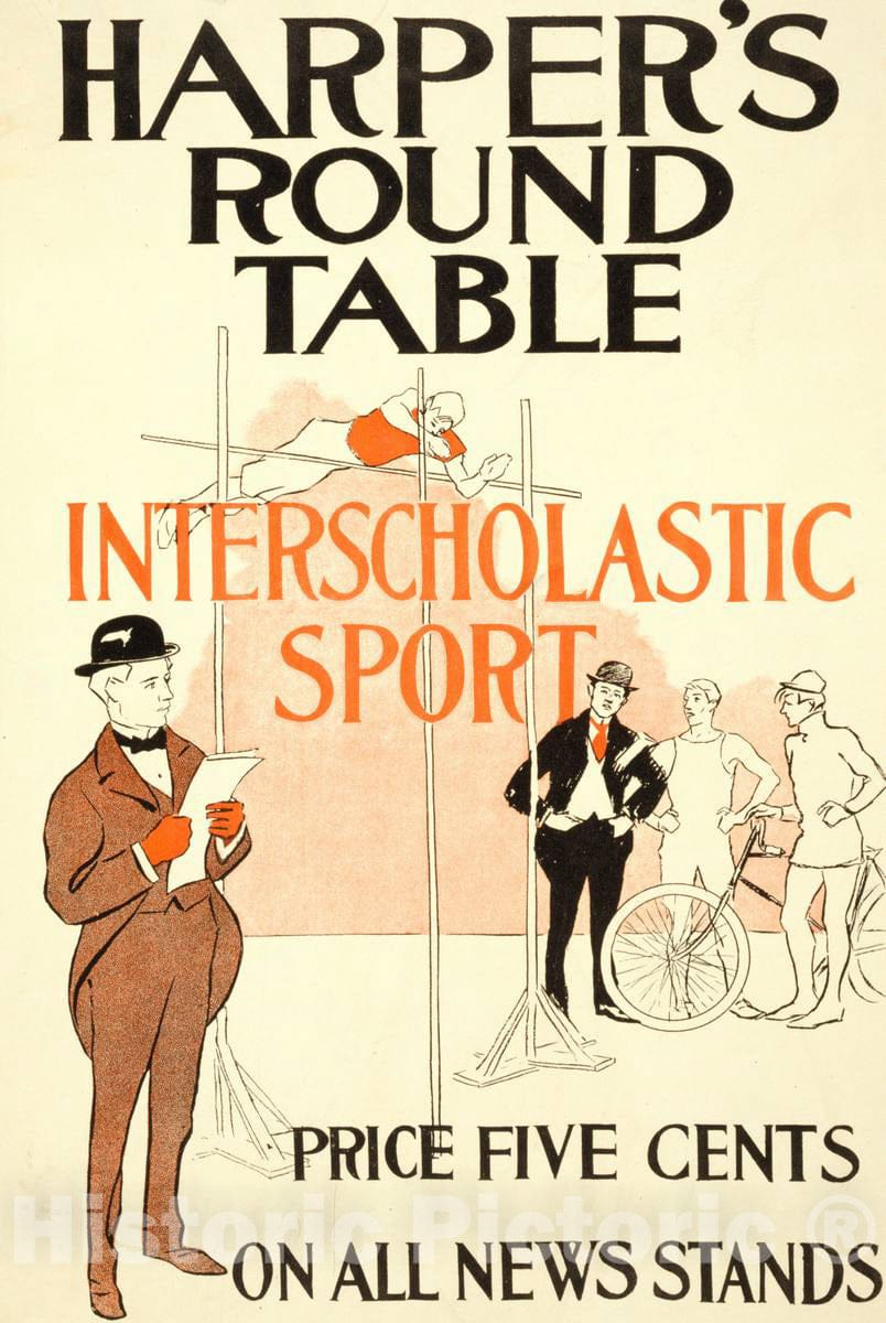 Vintage Poster -  Harper's Round Table, interscholastic Sport, Historic Wall Art