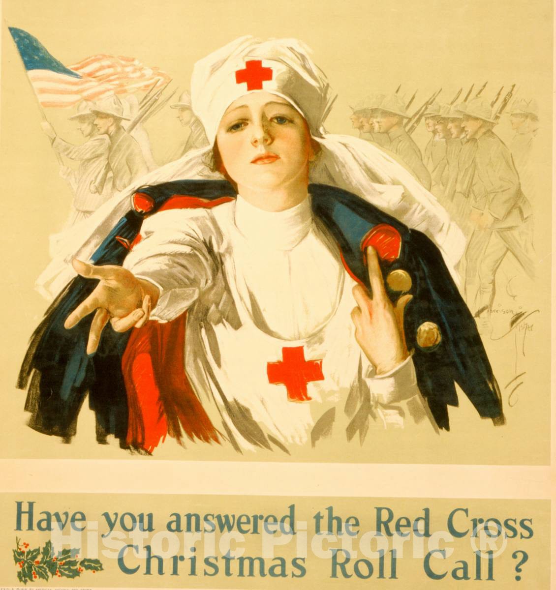 Vintage Poster -  Have You Answered The Red Cross Christmas roll Call? -  Harrison Fisher., Historic Wall Art