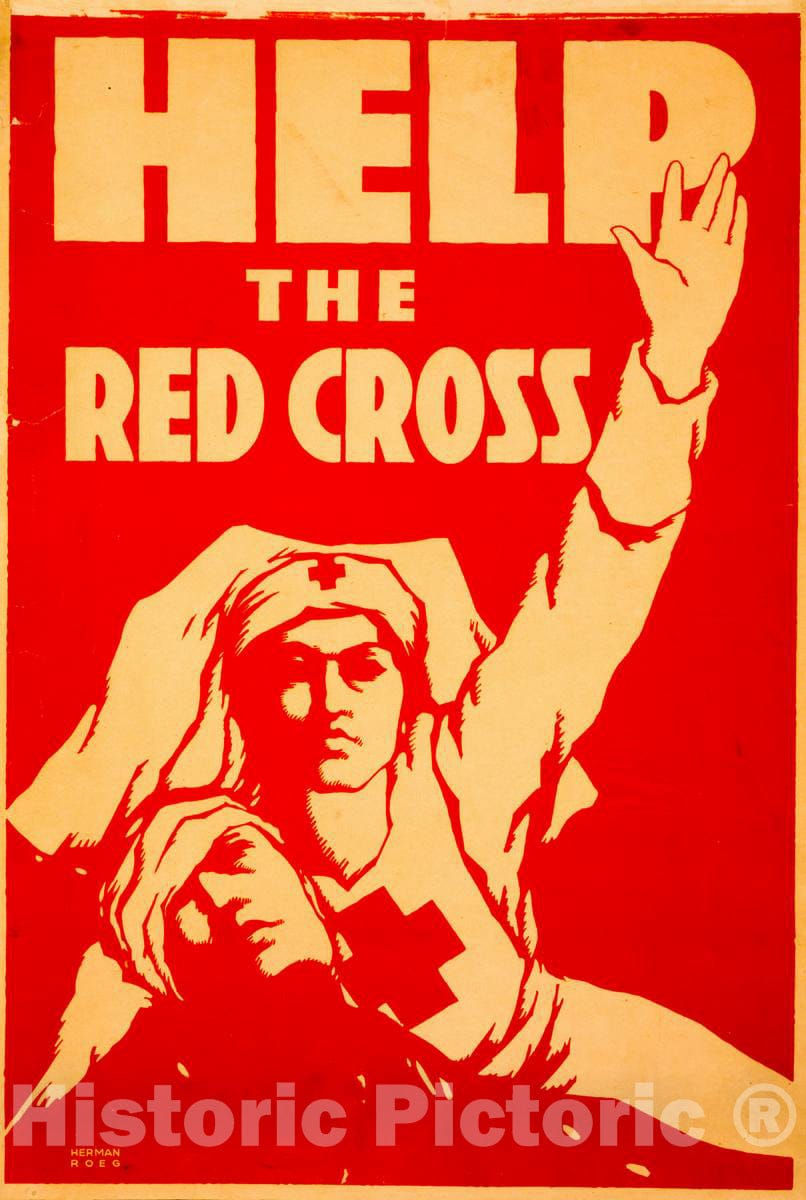 Vintage Poster -  Help The Red Cross -  Herman Roeg., Historic Wall Art