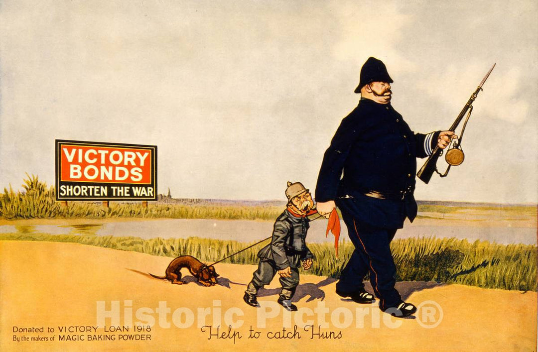 Vintage Poster -  Help to Catch Huns. Victory Bonds shorten The war, Historic Wall Art