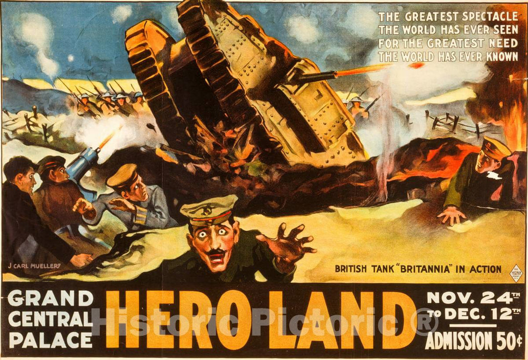 Vintage Poster -  Hero Land The Greatest Spectacle The World has Ever seen for The Greatest Need The World has Ever Known  -  J. Carl Mueller., Historic Wall Art