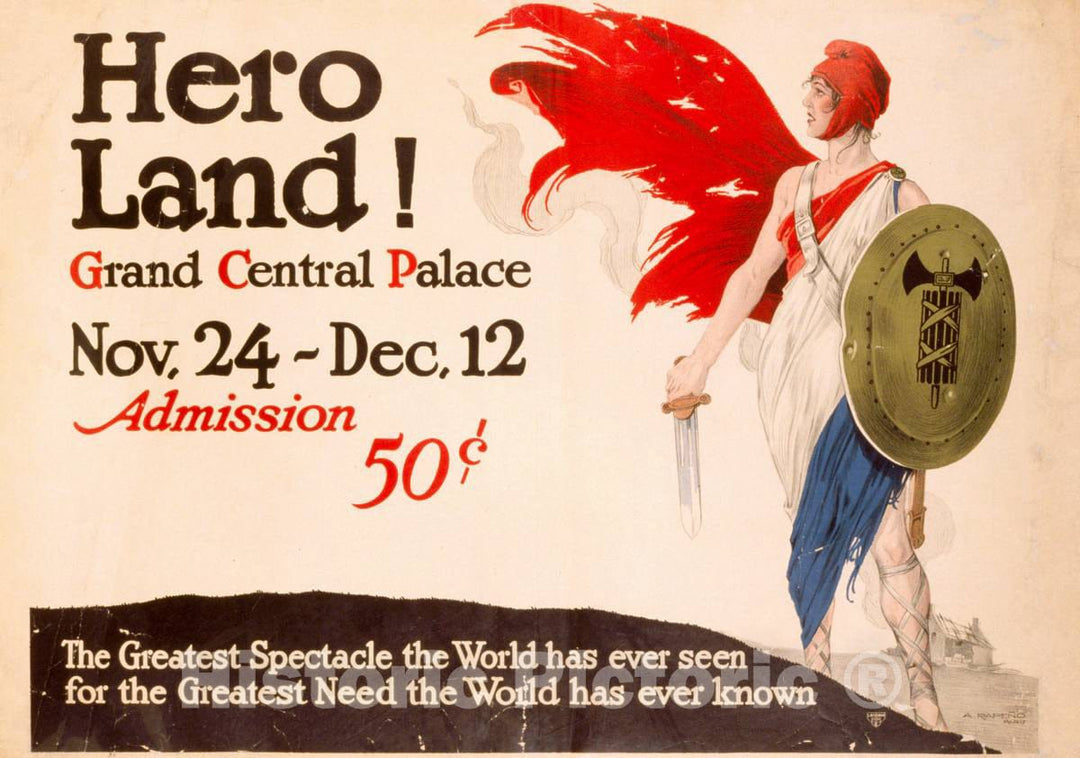 Vintage Poster -  Hero Land! Grand Central Palace, Nov. 24 -  Dec. 12. Admission 50 Cents, Historic Wall Art