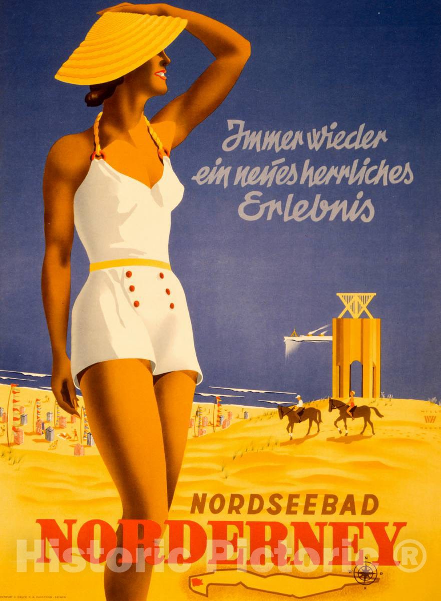 Vintage Poster -  Immer Wieder EIN neues herrliches erlebnis -  Nordseebad Norderney -  Willy Hanke., Historic Wall Art