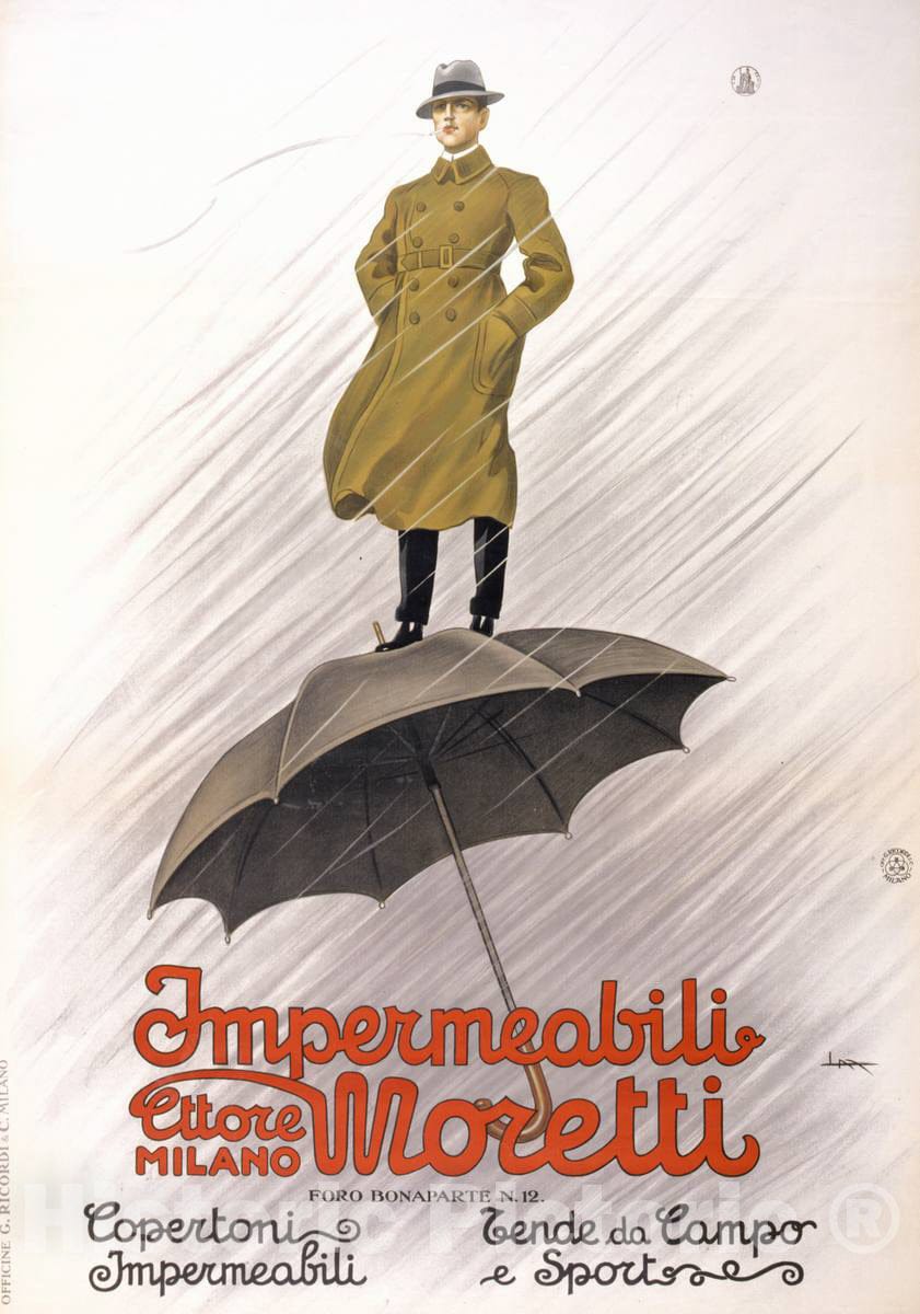 Vintage Poster -  Impermeabili -  Ettore Moretti, Milano, foro Bonaparte N. 12 -  LM., Historic Wall Art