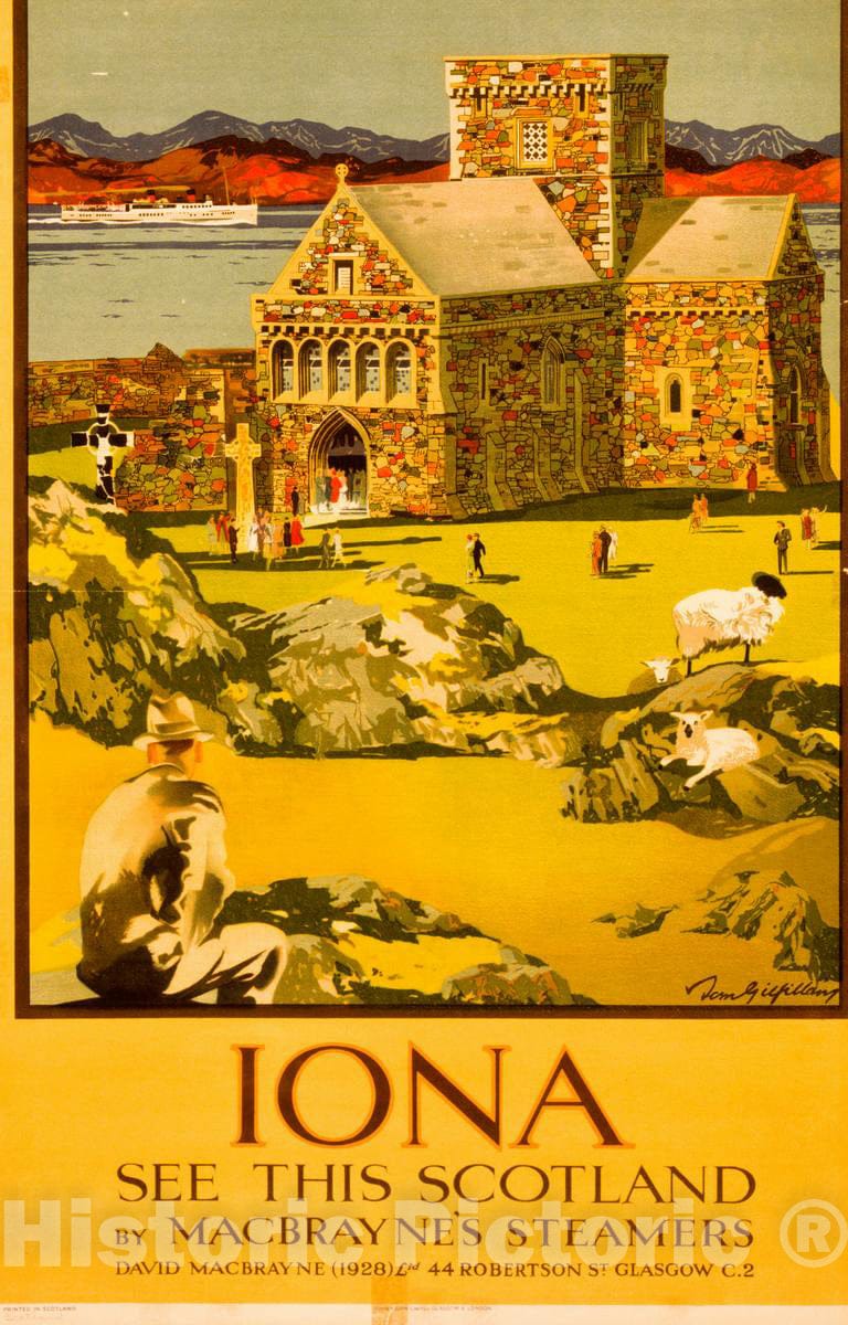 Vintage Poster -  Iona -  See This Scotland by MacBrayne's Steamers -  Tom Gilfillany., Historic Wall Art