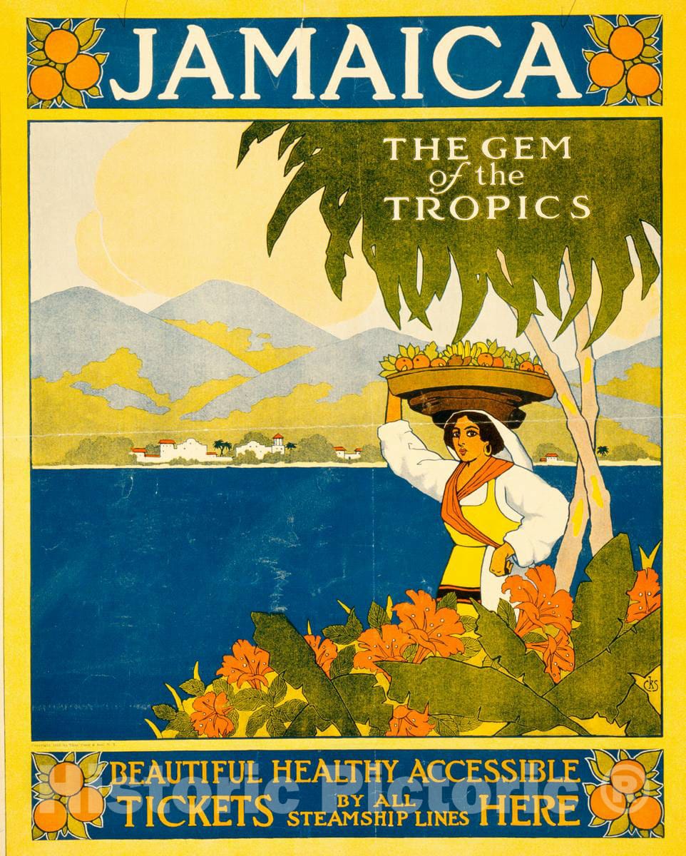 Vintage Poster -  Jamaica, The gem of The Tropics -  CKS [Monogram], Historic Wall Art