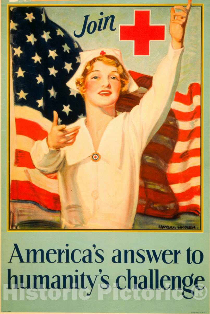 Vintage Poster -  Join [Red Cross Symbol] -  America's Answer to humanity's Challenge -  Hayden Hayden ; Snyder & Black Inc. N.Y., Historic Wall Art