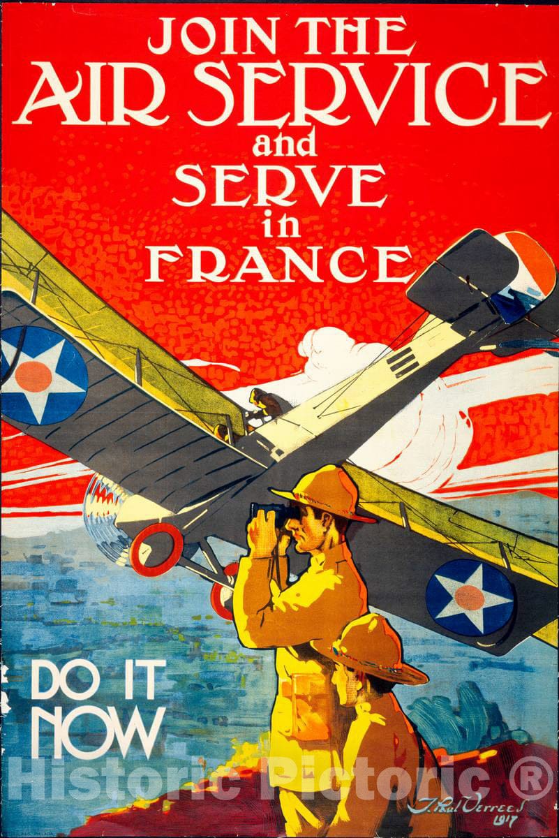 Vintage Poster -  Join The air Service and Serve in France - Do it Now, Historic Wall Art