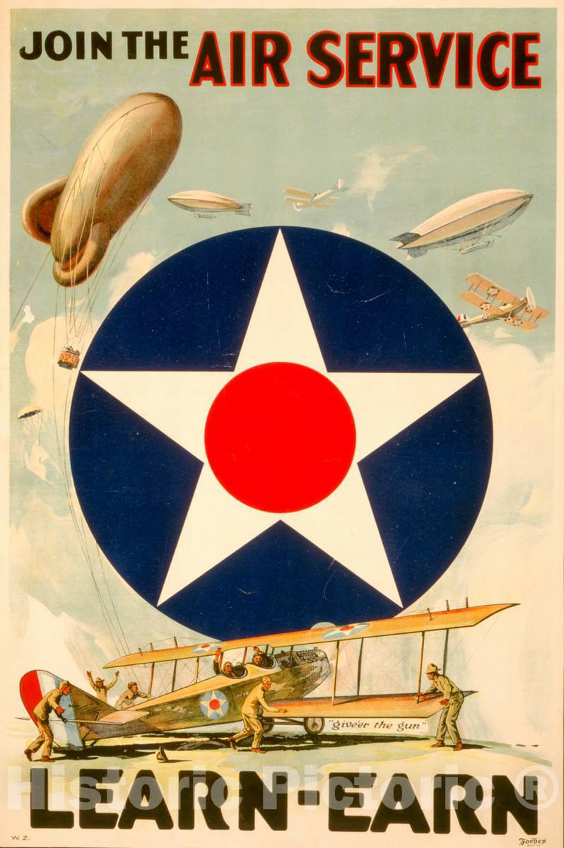 Vintage Poster - Join The Air Service - Learn - Earn - W.Z; Forbes, Boston., Historic Wall Art