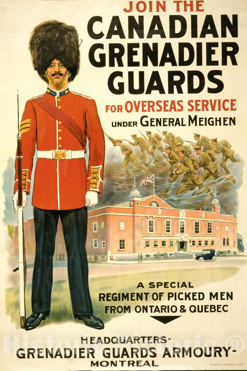 Vintage Poster -  Join The Canadian Grenadier Guards, Historic Wall Art