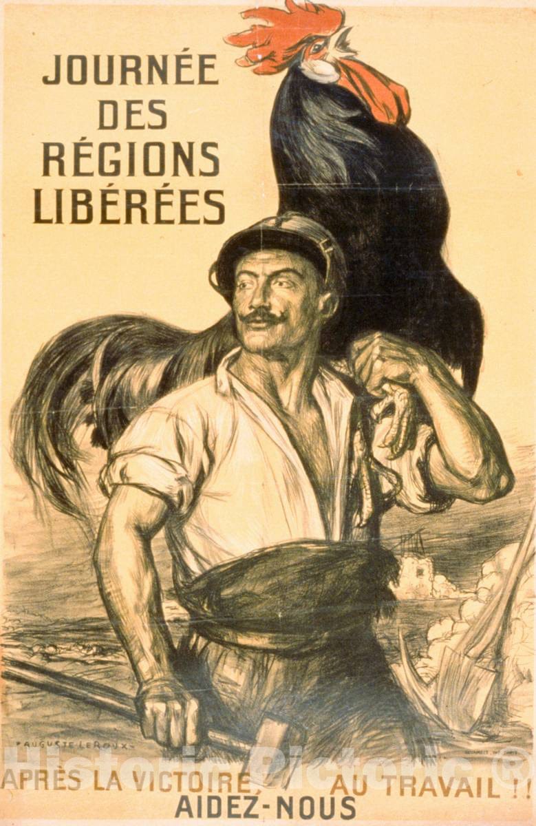 Vintage Poster -  JournÃ©e des RÃ©gions LibÃ©rÃ©es. AprÃ©s la Victoire, au Travail!! Aidez - Nous, Historic Wall Art