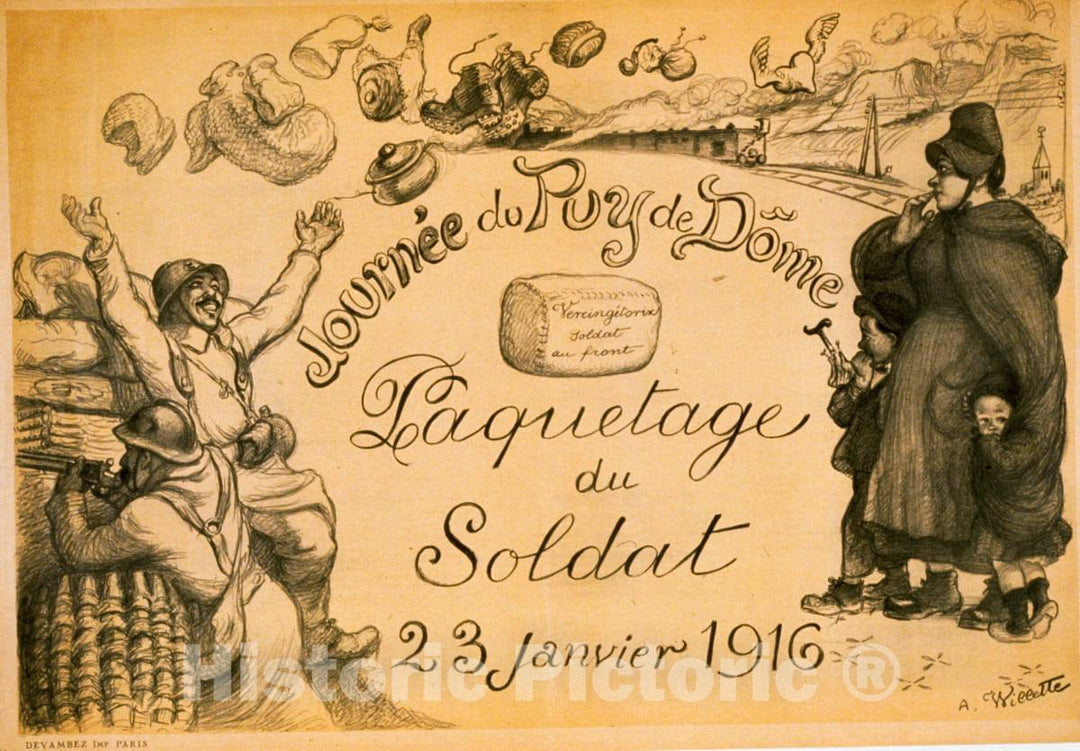 Vintage Poster -  JournÃ©e du PUY de DÃ¶me. Paquetage du Soldat. 23 janvier 1916 2, Historic Wall Art