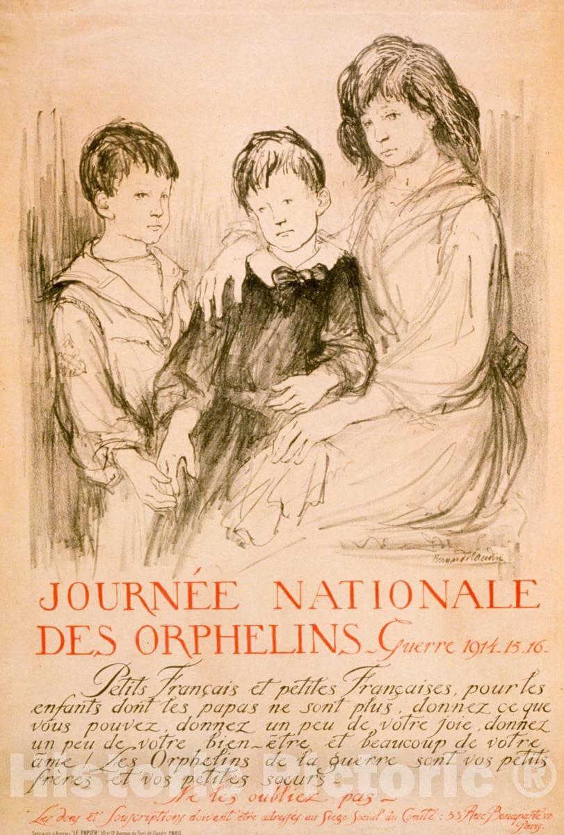 Vintage Poster -  JournÃ©e Nationale des orphelins. Guerre 1914. 15. 16., Historic Wall Art