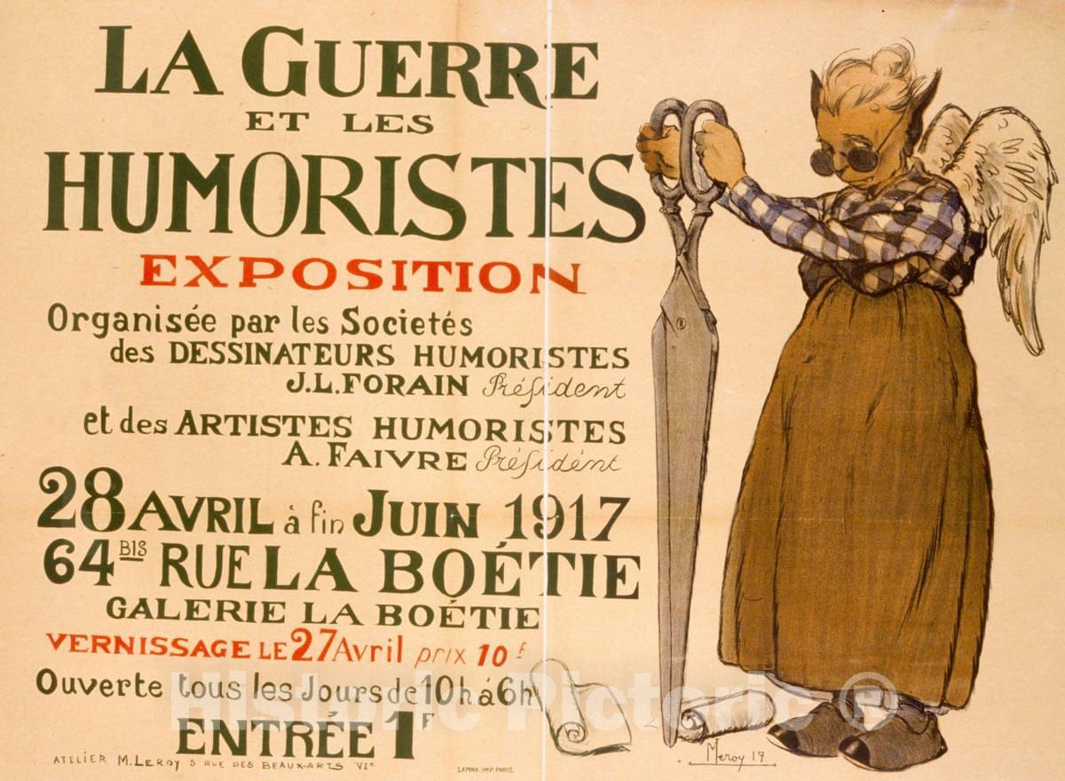 Vintage Poster -  La Guerre et les humoristes. Exposition, Historic Wall Art