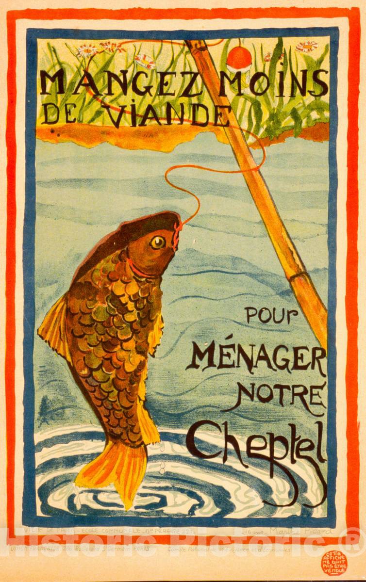 Vintage Poster -  Mangez moins de viande Pour mÃ©nager Notre cheptel, Historic Wall Art