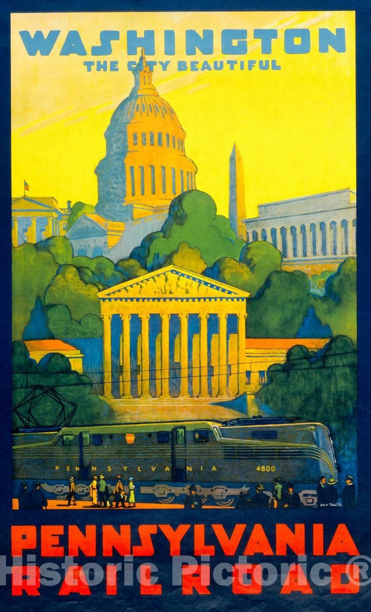 Vintage Poster -  Pennsylvania Railroad -  Washington, The City Beautiful -  Grif Teller., Historic Wall Art