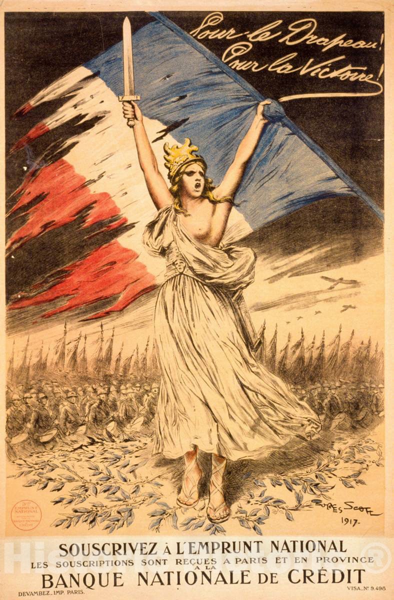 Vintage Poster -  Pour le Drapeau! Pour la Victoire! Souscrivez Ã  l'emprunt National Banque Nationale de crÃ©dit, Historic Wall Art