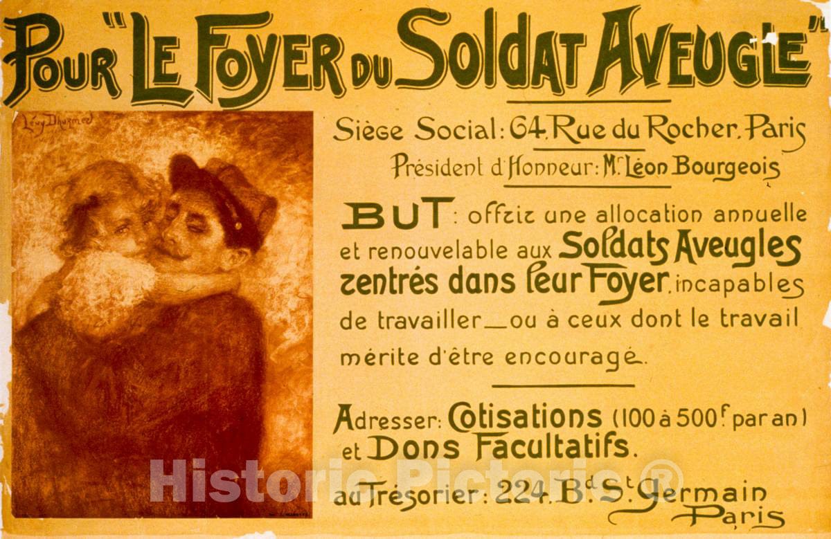 Vintage Poster -  Pour le Foyer du Soldat Aveugle, Historic Wall Art