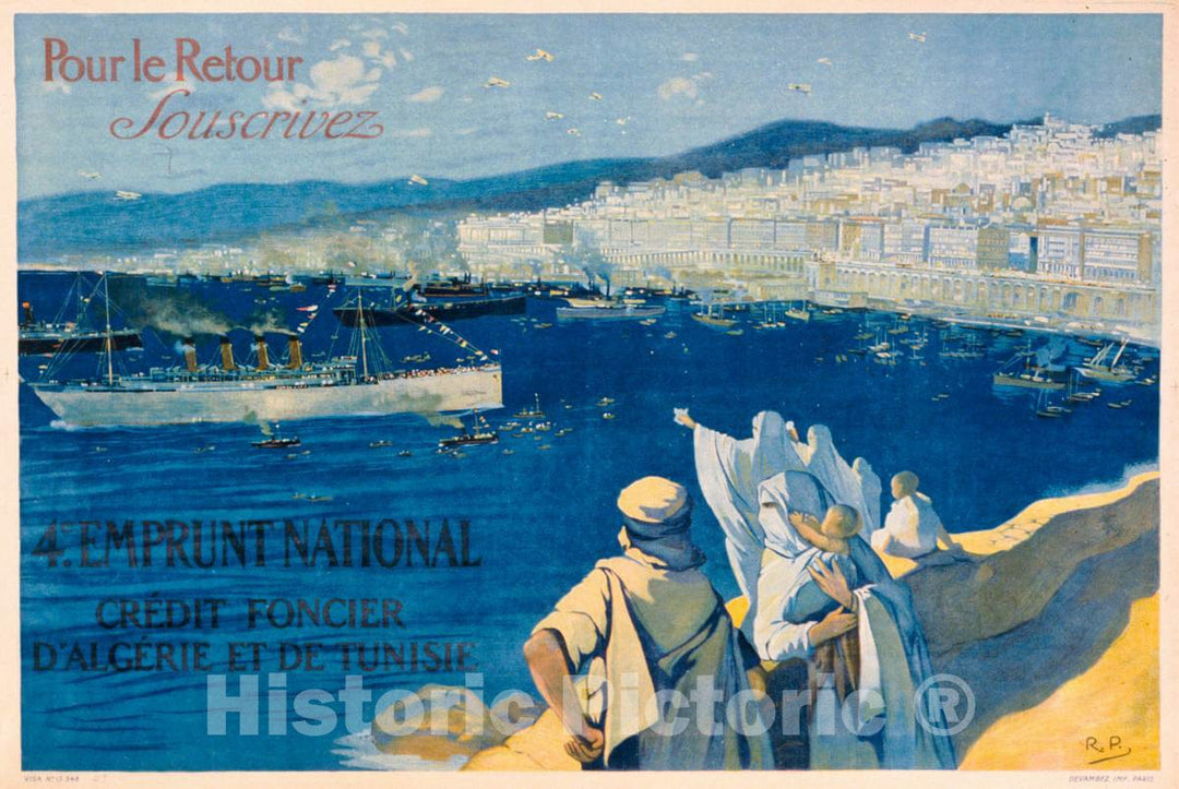 Vintage Poster -  Pour le Retour, souscrivez. 4e Emprunt National. CrÃ©dit Foncier d'AlgÃ©rie et de Tunisie, Historic Wall Art