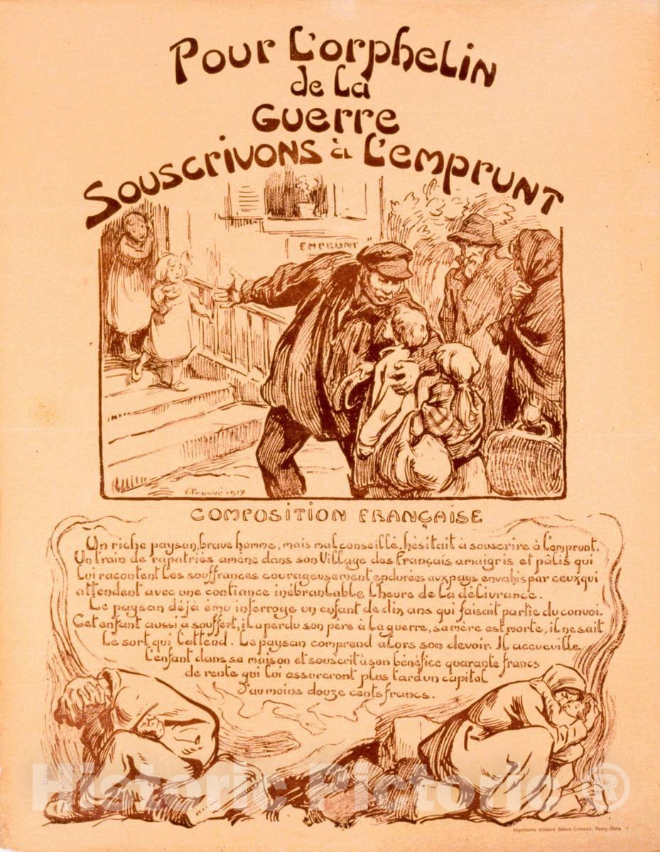 Vintage Poster -  Pour l'orphelin de la Guerre souscrivons Ã¡ l'Emprunt, Historic Wall Art