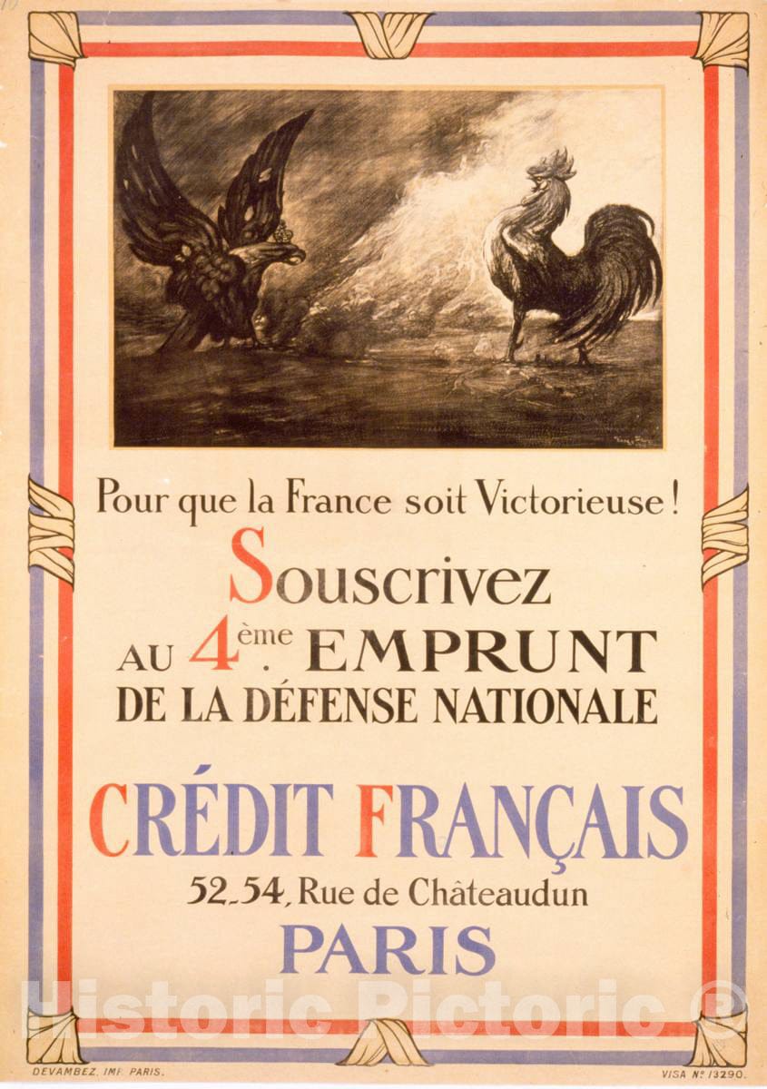 Vintage Poster - Pour que la France soit victorieuse! Souscrivez au 4Ã¨me emprunt de la dÃ©fense Nationale. CrÃ©dit franÃ§ais, Historic Wall Art