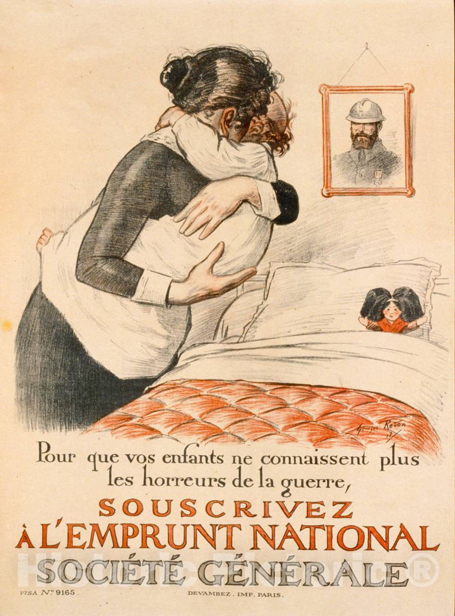 Vintage Poster -  Pour que VOS Enfants ne connaissent Plus les horreurs de la Guerre, souscrivez Ã¡ l'Emprunt National. SociÃ©tÃ© gÃ©nÃ©rale 2, Historic Wall Art