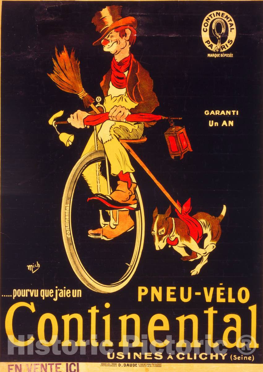 Vintage Poster -  Pourvu que j'aie un pneu - vÃ©lo Continental -  Mich., Historic Wall Art