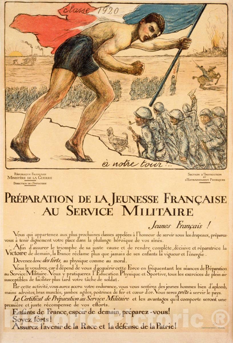 Vintage Poster -  PrÃ©paration de la jeunesse franÃ§aise au Service Militaire, Historic Wall Art