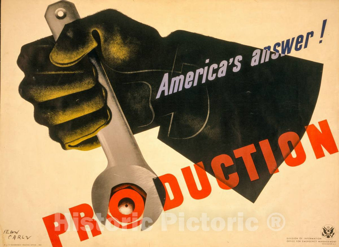 Vintage Poster -  Production, America's Answer! -  Jean Carlu., Historic Wall Art