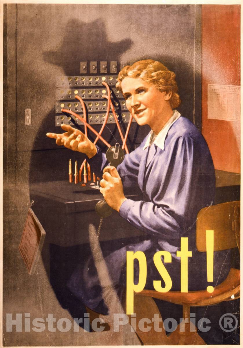 Vintage Poster -  PST! -  Schiffers., Historic Wall Art