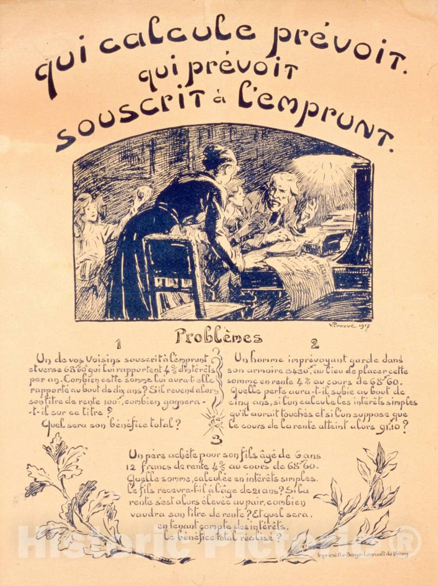 Vintage Poster -  Qui Calcule prÃ©voit. Qui prÃ©voit souscrit Ã¡ l'Emprunt, Historic Wall Art