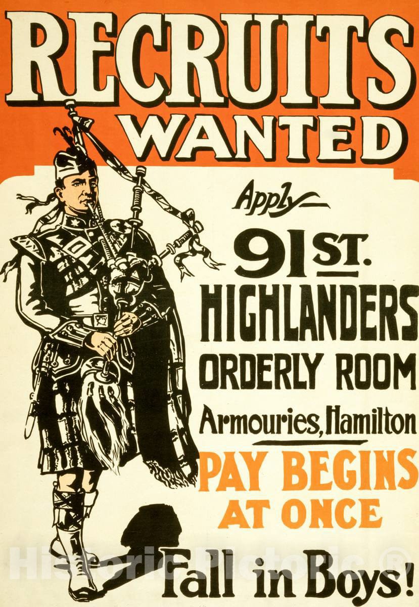 Vintage Poster -  Recruits Wanted Fall in Boys!, Historic Wall Art