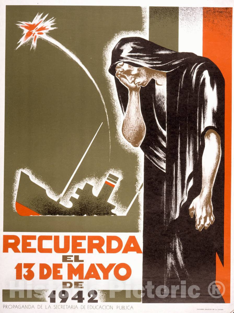 Vintage Poster -  Recuerda el 13 DE Mayo de 1942 -  S. Balmori., Historic Wall Art