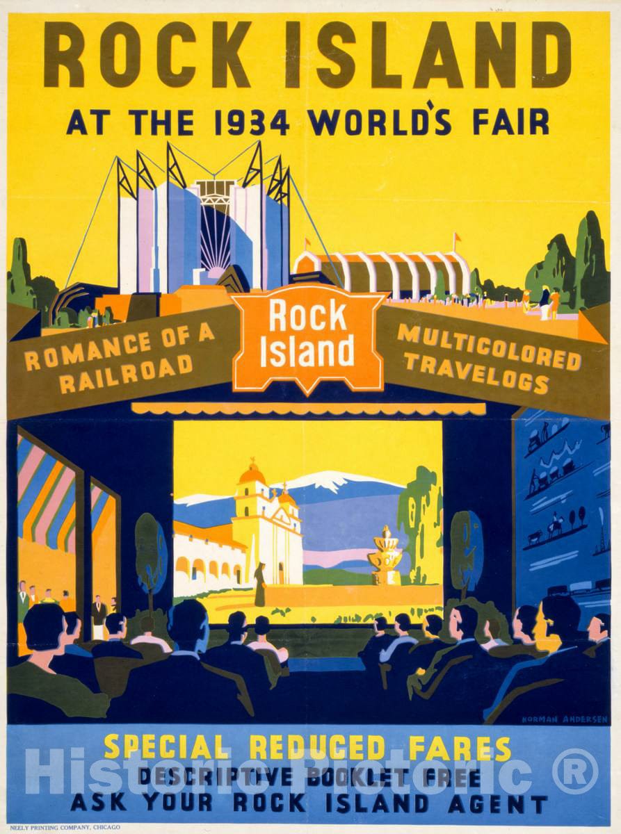 Vintage Poster -  Rock Island at The 1934 World's Fair -  Neely Printing Company, Chicago., Historic Wall Art