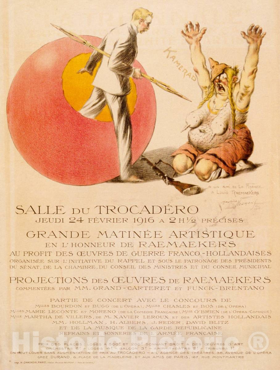 Vintage Poster -  Salle du TrocadÃ©ro Grande matinÃ©e artistique en l'honneur de Raemaekers, Historic Wall Art