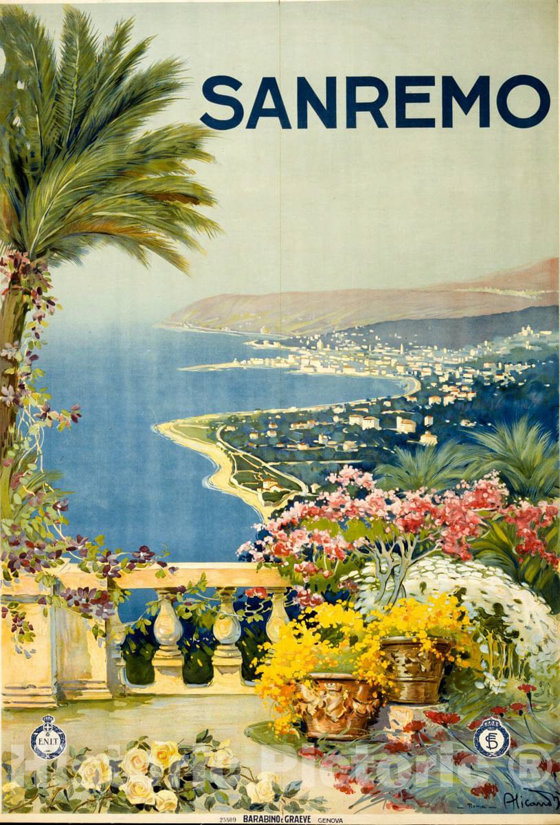 Vintage Poster -  Sanremo -  Alicandri Roma., Historic Wall Art