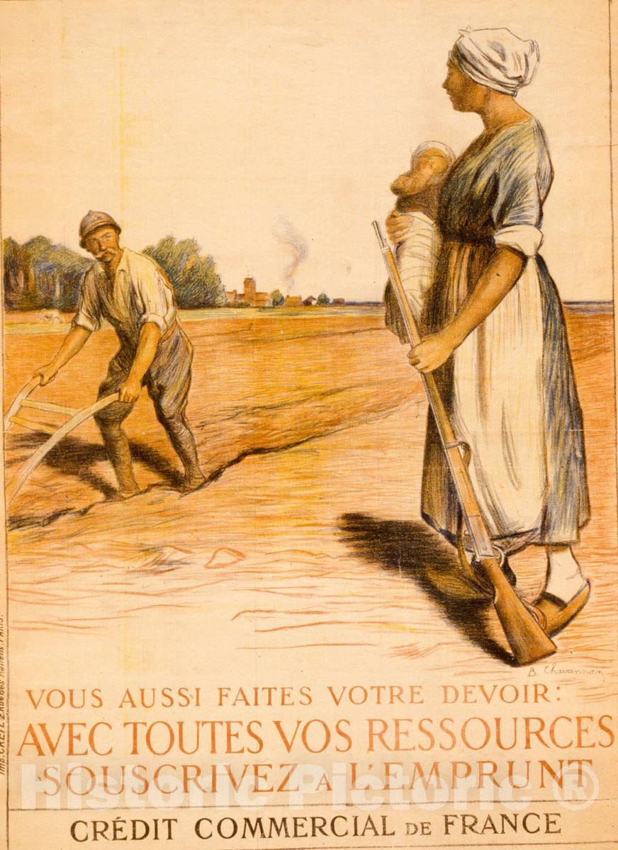 Vintage Poster -  Vous Aussi faites Votre Devoir : avec toutes VOS ressources souscrivez Ã¡ l'Emprunt. CrÃ©dit Commercial de France, Historic Wall Art