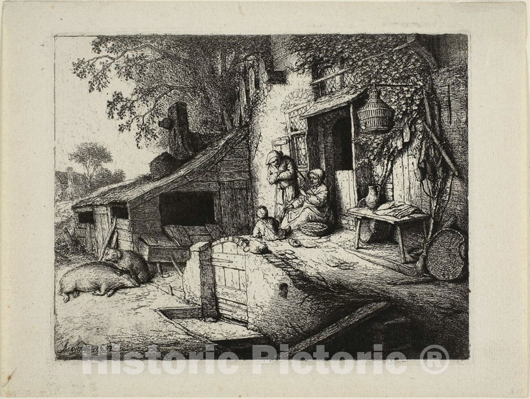 Art Print : The Woman Spinning, Adriaen Van Ostade, 1652, Vintage Wall Decor :