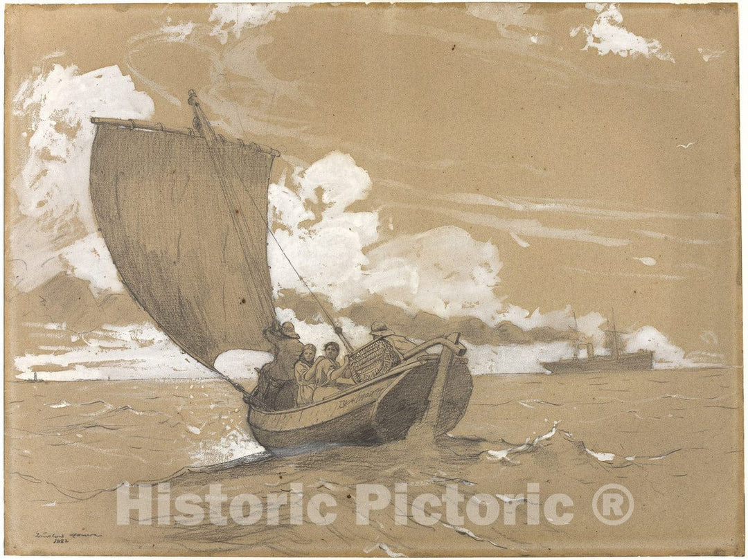 Art Print : Fishing off Scarborough, Winslow Homer, c 1882, Vintage Wall Decor :