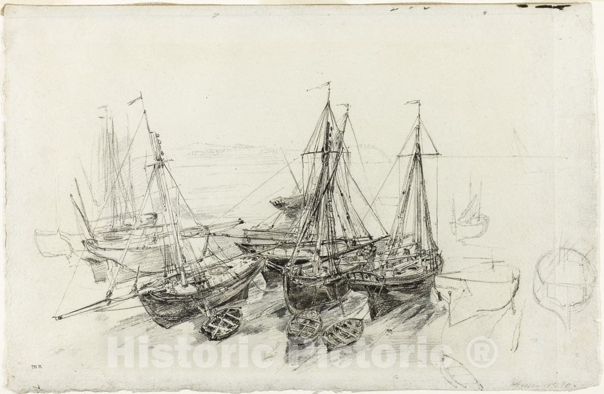 Art Print : Fishing Boats at Granville, Theodore Rousseau, c.1841, Vintage Wall Decor :