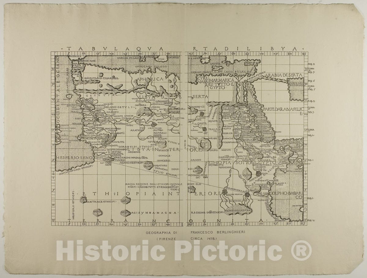 Art Print : Map of Libya, the Middle East and North Africa, Francesco Berlinghieri, c 1912, Vintage Wall Decor :