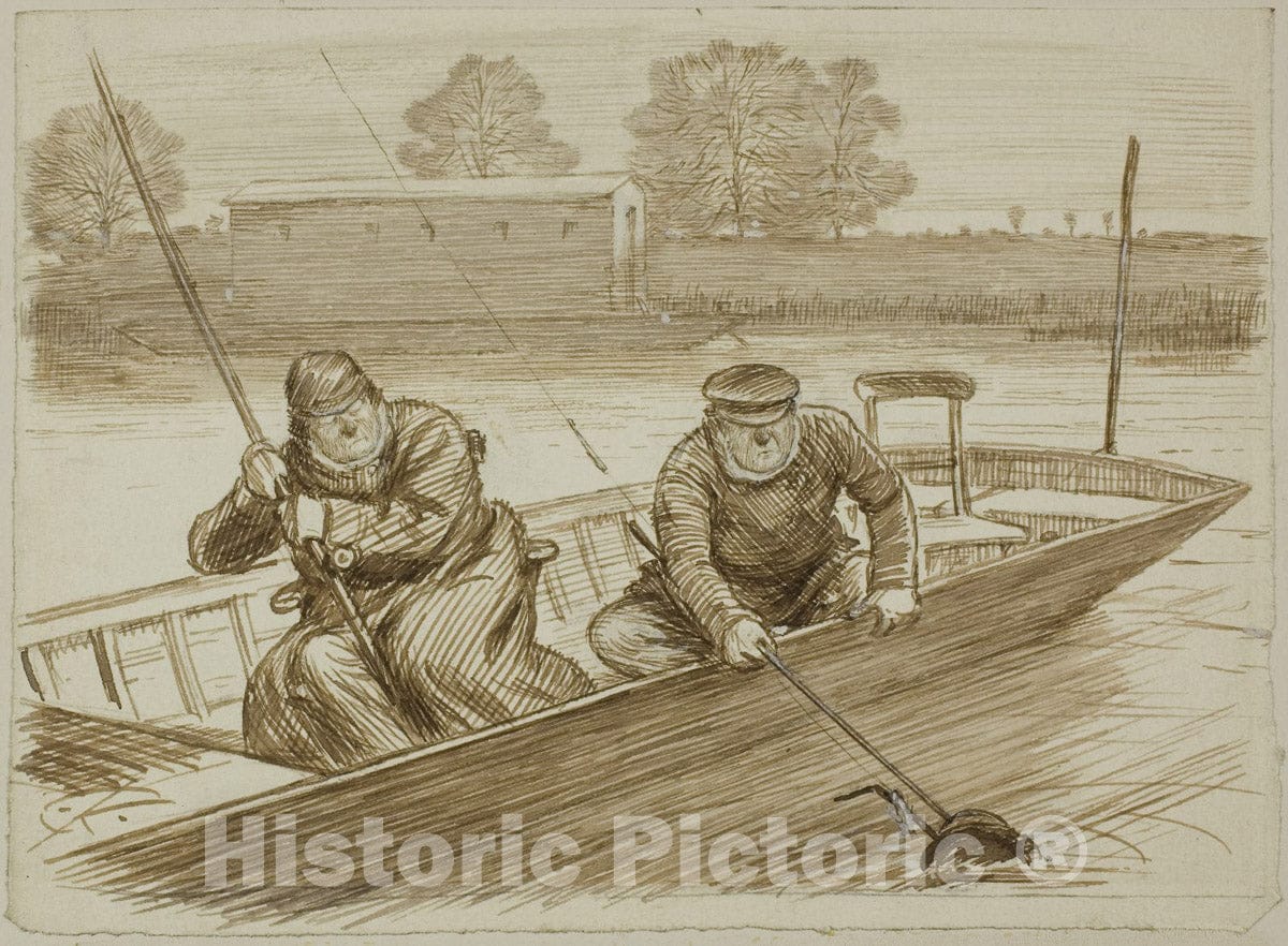 Art Print : Fishing Scene, Charles Samuel Keene, c.1774, Vintage Wall Decor :