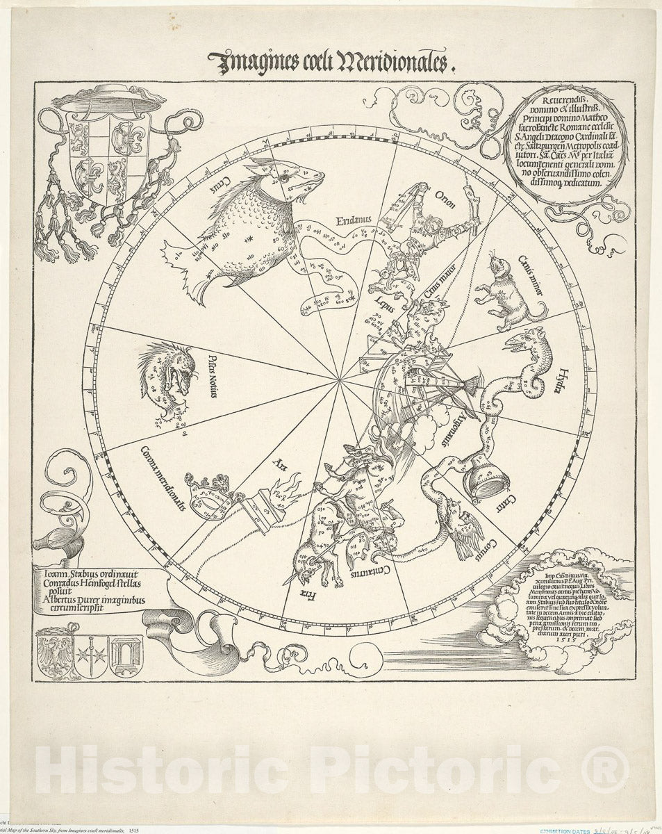 Art Print : Celestial Map of the Southern Sky (Imagines coeli meridionalis), Albrecht DÃ¼rer, c 1919, Vintage Wall Decor :