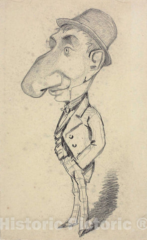 Art Print : Caricature of a Man with a Large Nose, Claude Monet, c.1771, Vintage Wall Decor :