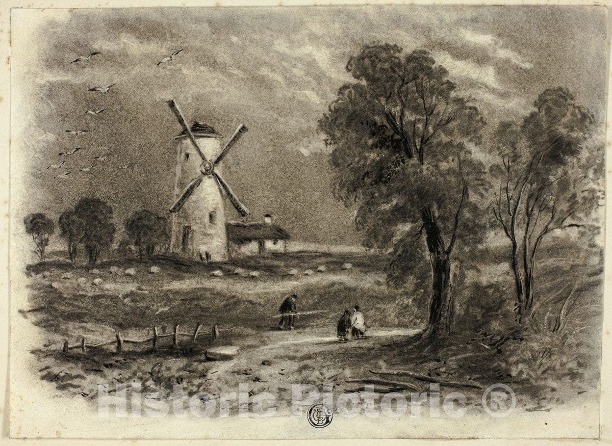 Art Print : Landscape with Windmill, Elizabeth Murray, c.1608, Vintage Wall Decor :