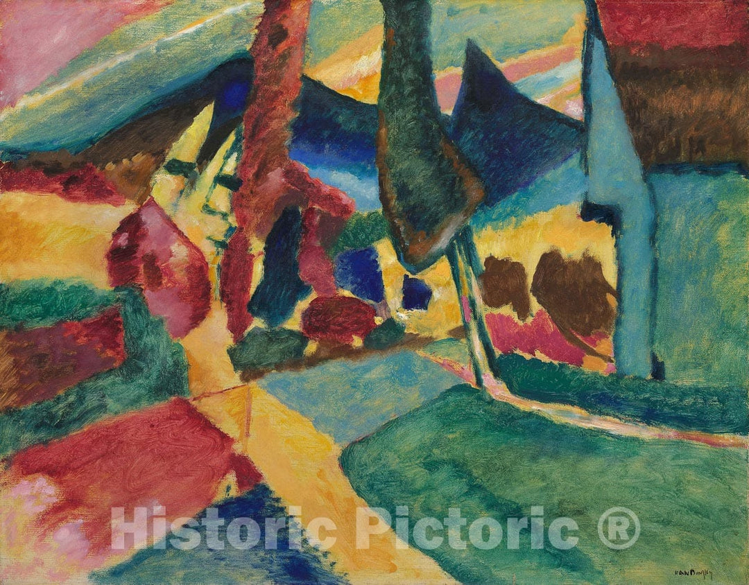 Art Print : Landscape with Two Poplars, Vasily Kandinsky, 1912, Vintage Wall Decor :