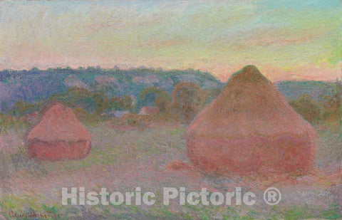 Art Print : Stacks of Wheat (End of Day, Autumn), Claude Monet, c 1890, Vintage Wall Decor :