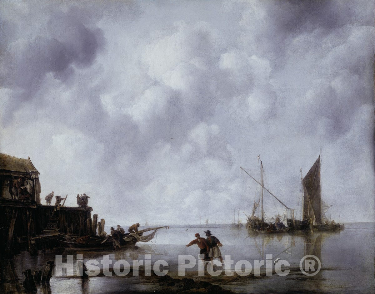 Art Print : Fishing Boats in a Calm, Jan Van de Cappelle, c 1650, Vintage Wall Decor :